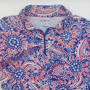 IBKUL 1/4 Zip Pullover Women's XL Blue Coral Floral Mesh Long Sleeves Golf